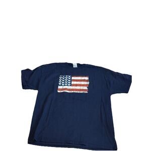 Disney Mickey Mouse Large Distressed American Flag Navy Blue T-shirt Summer Fun